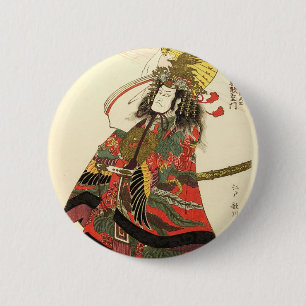 Japanischer Schauspieler als militärischer Samurai Button