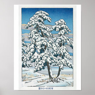 Japanischer Schnee, Baum & Berg Poster