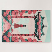 Japanischer Schrein mit roten und rosa Blüten Puzzle (Horizontal)
