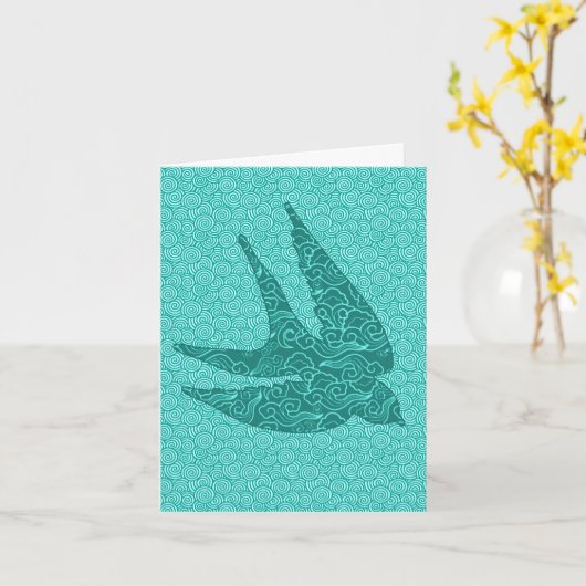 Japanischer Schwung im Flug, Türkis und Aqua Karte (Gelbe Blume)