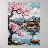 Japanischer See mit Kirschblüten Poster (Vorne)