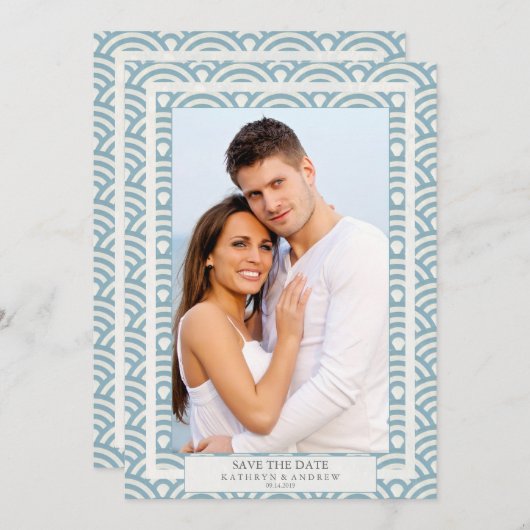 Japanischer Seigaiha Wedding Save the Date Flat Fo Einladung (Vorne/Hinten)