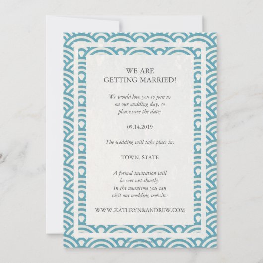 Japanischer Seigaiha Wedding Save the Date Flat Fo Einladung (Rückseite)