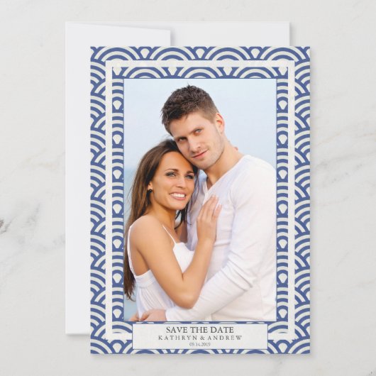 Japanischer Seigaiha Wedding Save the Date Flat Fo Einladung (Vorderseite)