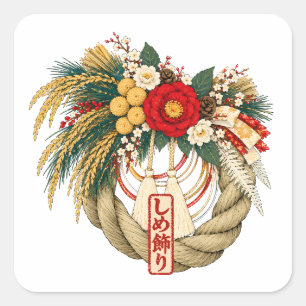 Japanischer Shimenawa-Heilige Robe -Neujahr Quadratischer Aufkleber