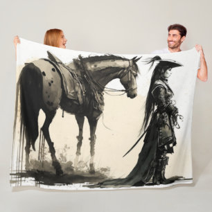 Japanischer Soldat mit Pferd Fleecedecke