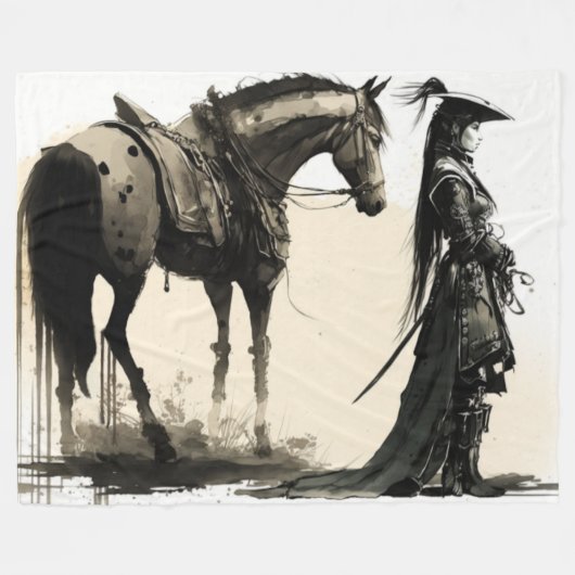 Japanischer Soldat mit Pferd Fleecedecke (Vorderseite (Horizontal))