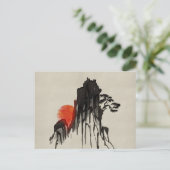 Japanischer Sonnenuntergang - sumi-e Postkarte (Stehend Vorderseite)