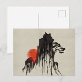 Japanischer Sonnenuntergang - sumi-e Postkarte (Vorne/Hinten)