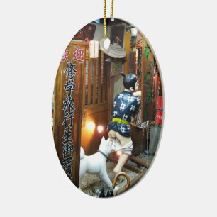 Japanischer Spaß - Hunde ziehen Ameisen herunter Keramik Ornament