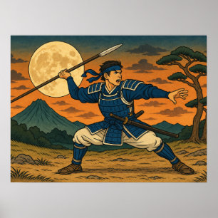 Japanischer Speerkrieger Vollmond Poster