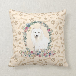 Japanischer Spitz Dog Paw Print & Floral Niedlich Kissen