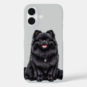 Japanischer Spitz Schwarzer Hund Süßer Welpe Haust iPhone 16 Hülle