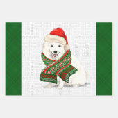 Japanischer Spitz Weihnachtshund und Grün Kariert Geschenkpapier Set (Vorderseite)