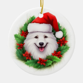 Japanischer Spitz Weihnachtswreath Keramik Ornament