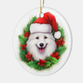 Japanischer Spitz Weihnachtswreath Keramik Ornament (Links)