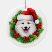 Japanischer Spitz Weihnachtswreath Keramik Ornament (Hinten)