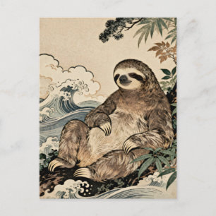 Japanischer Stil-Faultierposter – Entspannende Tie Postkarte