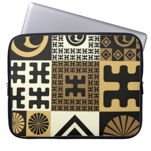 Japanischer Stil, schwarze goldene nahtlose Muster Laptopschutzhülle