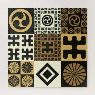Japanischer Stil, schwarze goldene nahtlose Muster Puzzle