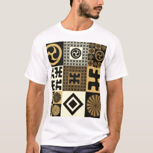 Japanischer Stil, schwarze goldene nahtlose Muster T-Shirt