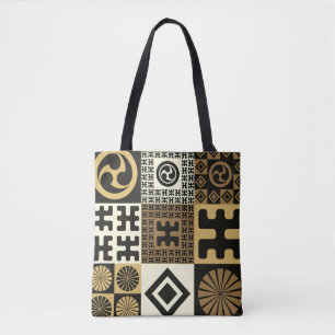 Japanischer Stil, schwarze goldene nahtlose Muster Tasche