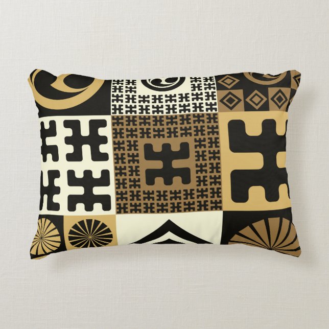 Japanischer Stil, schwarzes Gold nahtlose Muster. Dekokissen (Vorderseite)