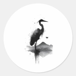 Japanischer Sumi-e-Kran-Zen-Aufkleber Runder Aufkleber