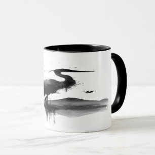 Japanischer Sumi-e-Kranich-Zen-Kunst-Kaffeebecher Tasse