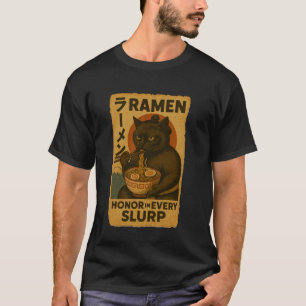 Japanischer Sumo-Schwarzer-Kater-isst-Ramen-Nudeln T-Shirt
