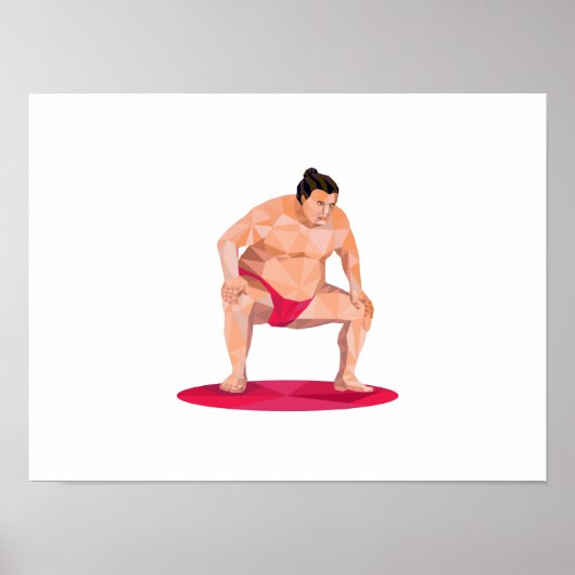 Japanischer Sumo Wrestler Squat Low Polygon Poster (Vorne)