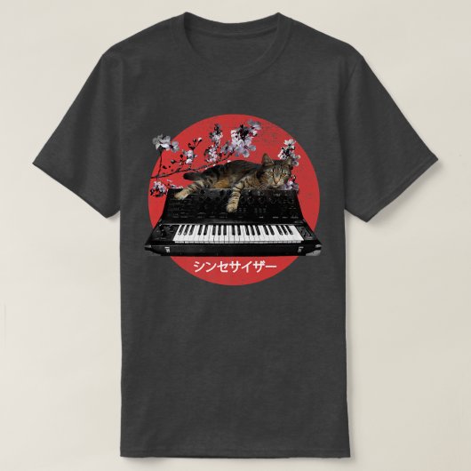 Japanischer Synthesizer Cat Cherry Blossom T-Shirt (Design vorne)