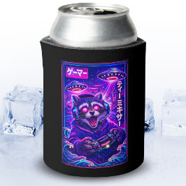 Japanischer Synthwave Sci-Fi UFO Waschbär Cooler G Dosenkühler