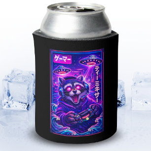 Japanischer Synthwave Sci-Fi UFO Waschbär Cooler G Dosenkühler