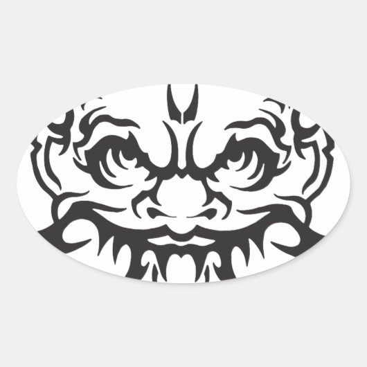 Japanischer Tattoo Oni Demon Ovaler Aufkleber (Vorderseite)