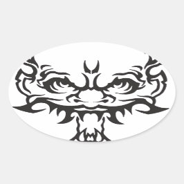 Japanischer Tattoo Oni Demon Ovaler Aufkleber