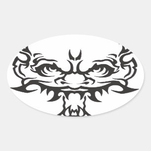 Japanischer Tattoo Oni Demon Ovaler Aufkleber