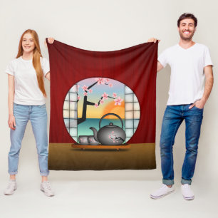 Japanischer Tee-Raum-rote kundenspezifische Fleecedecke