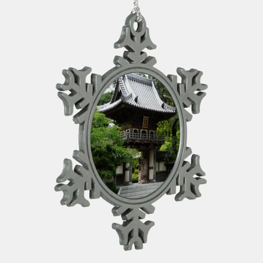 Japanischer Teegarten in San Francisco Schneeflocken Zinn-Ornament (Links)