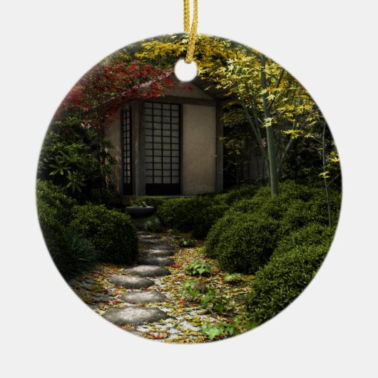 Japanischer Teehaus und Garten im Herbst Keramik Ornament (Vorne)