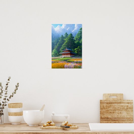 Japanischer Tempel am Waldrand Poster (Küche)