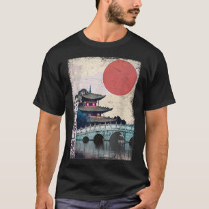 Japanischer Tempel Anime Japan Holzschnitt Vintage T-Shirt