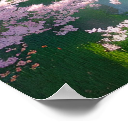 Japanischer Tempel auf einem Sakura-Feld Poster (Ecke)