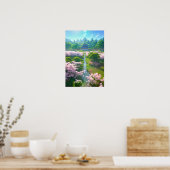 Japanischer Tempel auf einem Sakura-Feld Poster (Küche)