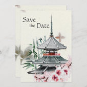 Japanischer Tempel, Bamboo, Kirschblüten Hochzeit Save The Date (Vorne/Hinten)