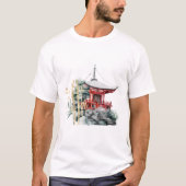 Japanischer Tempel Gold Bamboo Asiatische Wasserfa T-Shirt (Vorderseite)