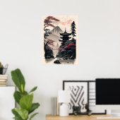 Japanischer Tempel-Landschaftsposter – Zen-Berg Poster (Heimbüro)