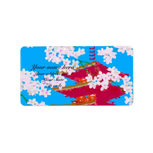Japanischer Tempel mit Kirschblüte Adressaufkleber (Vorne)