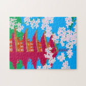 Japanischer Tempel mit Kirschblüte Puzzle (Horizontal)