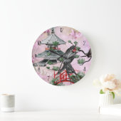 Japanischer Tempel, Schlucken und Kirschblossom Ja Große Wanduhr (Zuhause)